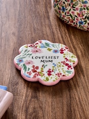 Pink Floral Print Loveliest Mum Coaster - Image 2 of 3