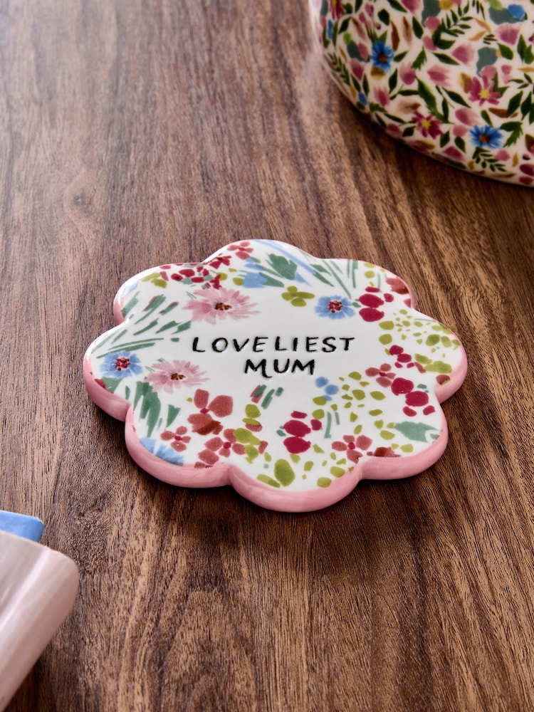Pink Floral Print Loveliest Mum Coaster - Image 2 of 3