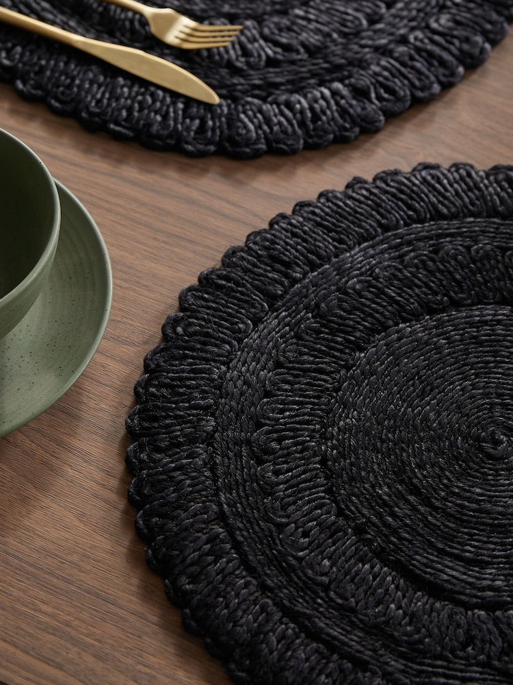 Set of 2 Black Jute Woven Placemats - Image 2 of 4 Set of 2 Black Jute Woven Placemats - Image 2 of 4