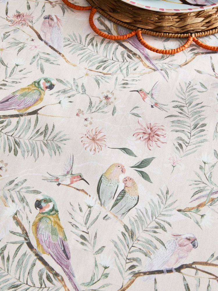 Pink Love Bird Floral Wipe Clean Tablecloth - Image 3 of 3