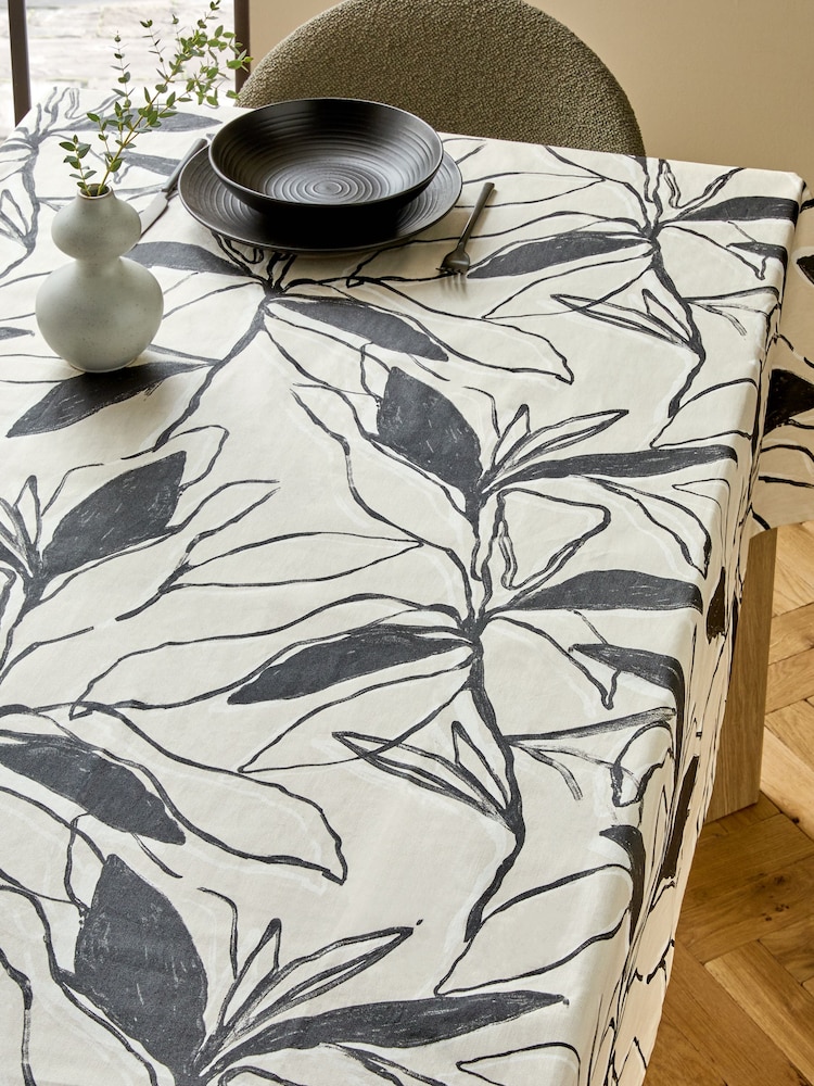 Black/Natural Floral Wipe Clean Tablecloth - Image 1 of 3