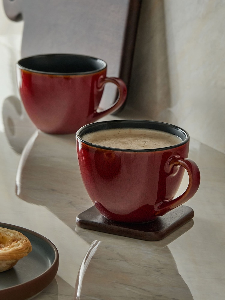 Set of 4 Red Hampton Reactive Glaze Mugs - Image 2 of 3