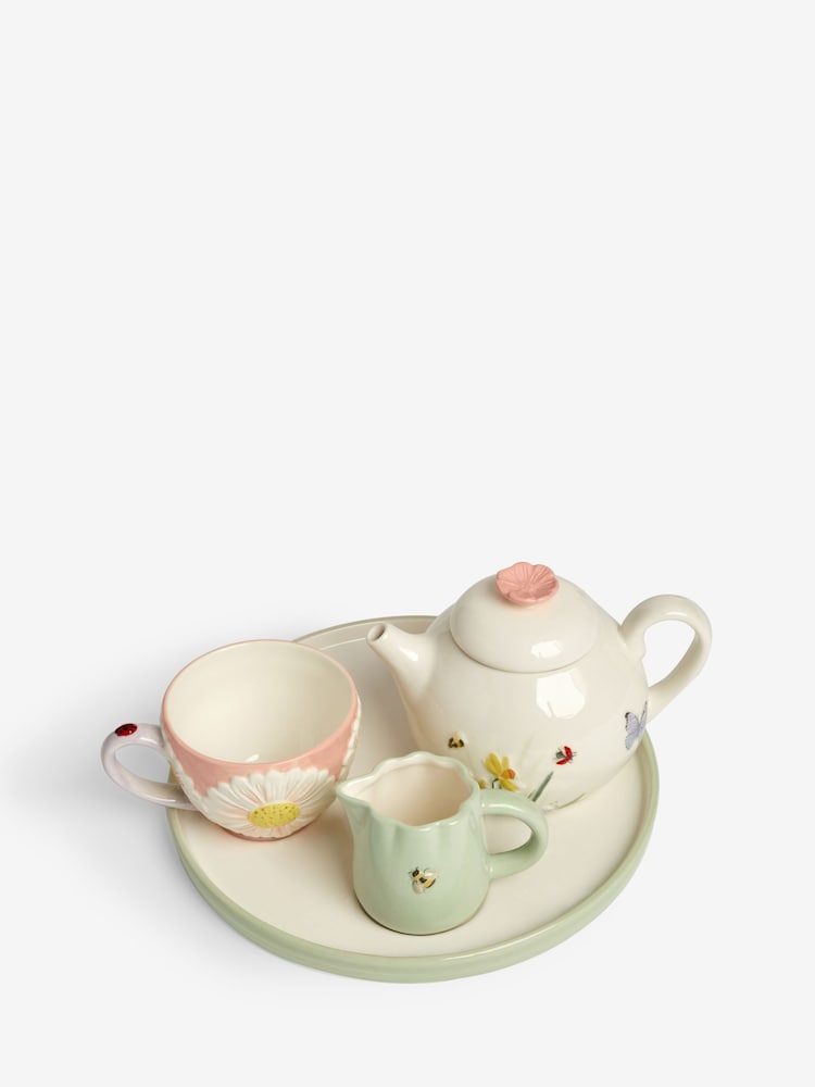 Multi Floral Print Wildlife Tea for One Teacup Teapot Milk Jug and Tray Set - Image 3 of 3