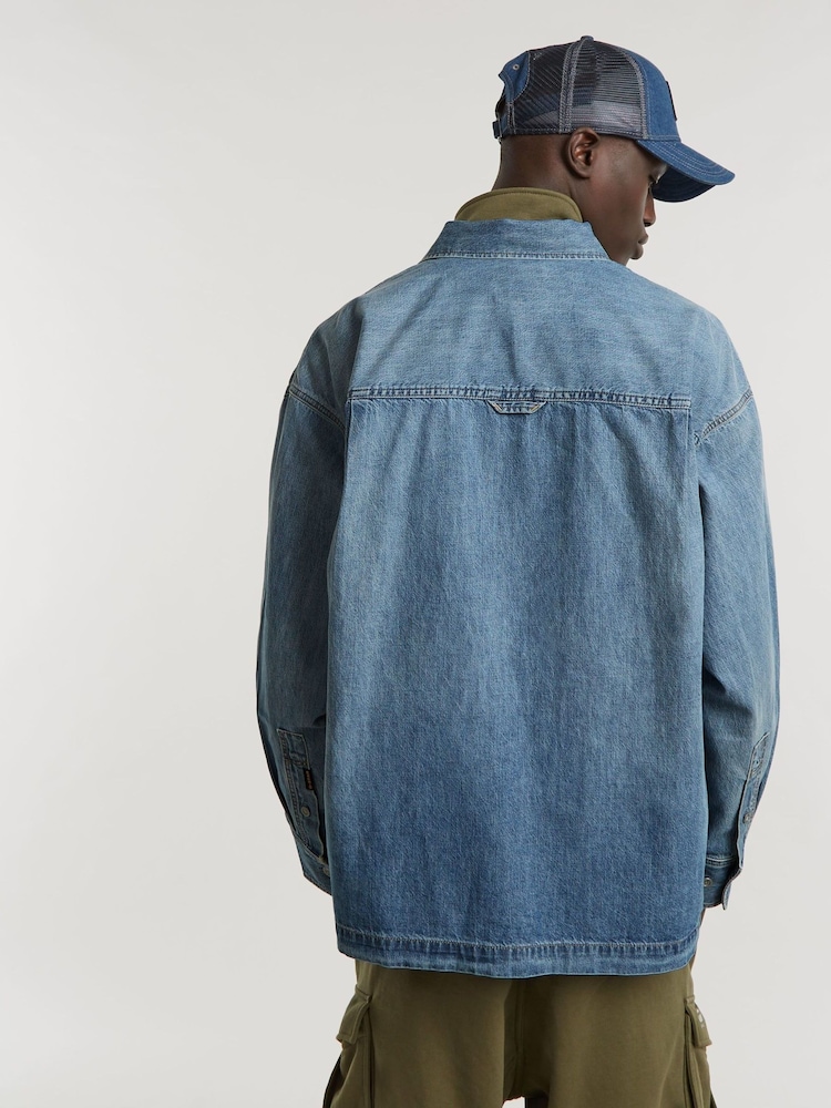 G Star Mid Blue Denim Boxy Fit Flap Denim Pocket 100% Cotton Shirt - Image 2 of 7 G Star Mid Blue Denim Boxy Fit Flap Denim Pocket 100% Cotton Shirt - Image 2 of 7