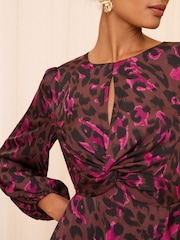 Love & Roses Printed Satin Twist Long Sleeve Midi Dress - Image 2 of 4