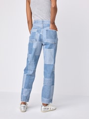 Mid Blue Patchwork Straight Leg 100% Cotton Jeans - Image 3 of 8