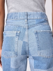 Mid Blue Patchwork Straight Leg 100% Cotton Jeans - Image 4 of 8