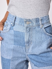 Mid Blue Patchwork Straight Leg 100% Cotton Jeans - Image 5 of 8