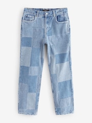 Mid Blue Patchwork Straight Leg 100% Cotton Jeans - Image 6 of 8
