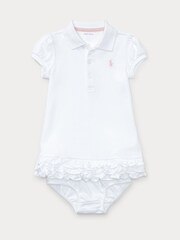 Polo Ralph Lauren Baby Girl Ruffled 100% Cotton Dress White Bloomers - Image 2 of 3