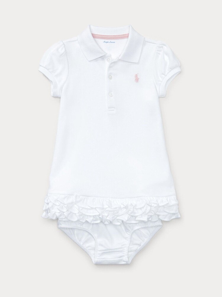 Polo Ralph Lauren Baby Girl Ruffled 100% Cotton Dress White Bloomers - Image 2 of 3