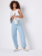 Mid Blue Striped Straight 100% Cotton Jeans - Image 1 of 8