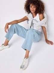 Mid Blue Striped Straight 100% Cotton Jeans - Image 2 of 8