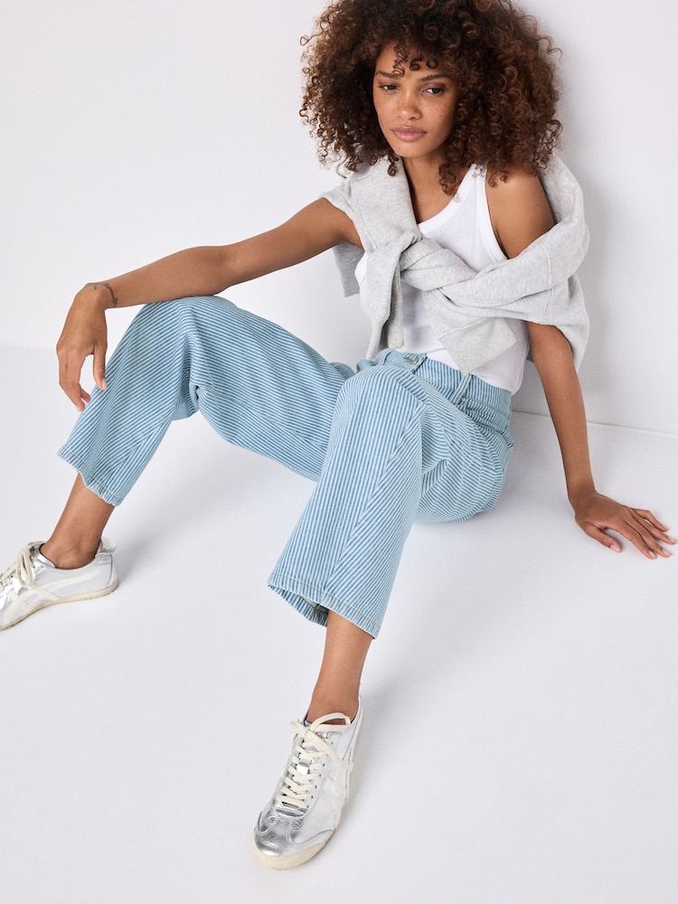 Mid Blue Striped Straight 100% Cotton Jeans - Image 2 of 8