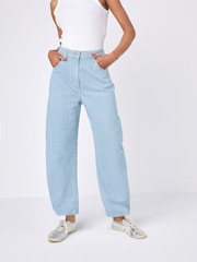 Mid Blue Striped Straight 100% Cotton Jeans - Image 3 of 8