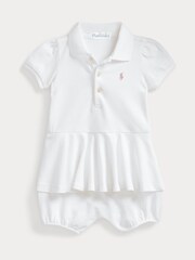 Polo Ralph Lauren Baby Girl Stretch Peplum Polo White Romper - Image 1 of 3