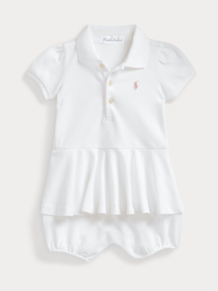 Polo Ralph Lauren Baby Girl Stretch Peplum Polo White Romper - Image 1 of 3