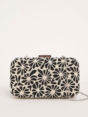 Joanna Hope Floral Beaded Clutch 100% Cotton Black Bag - Image 1 of 4