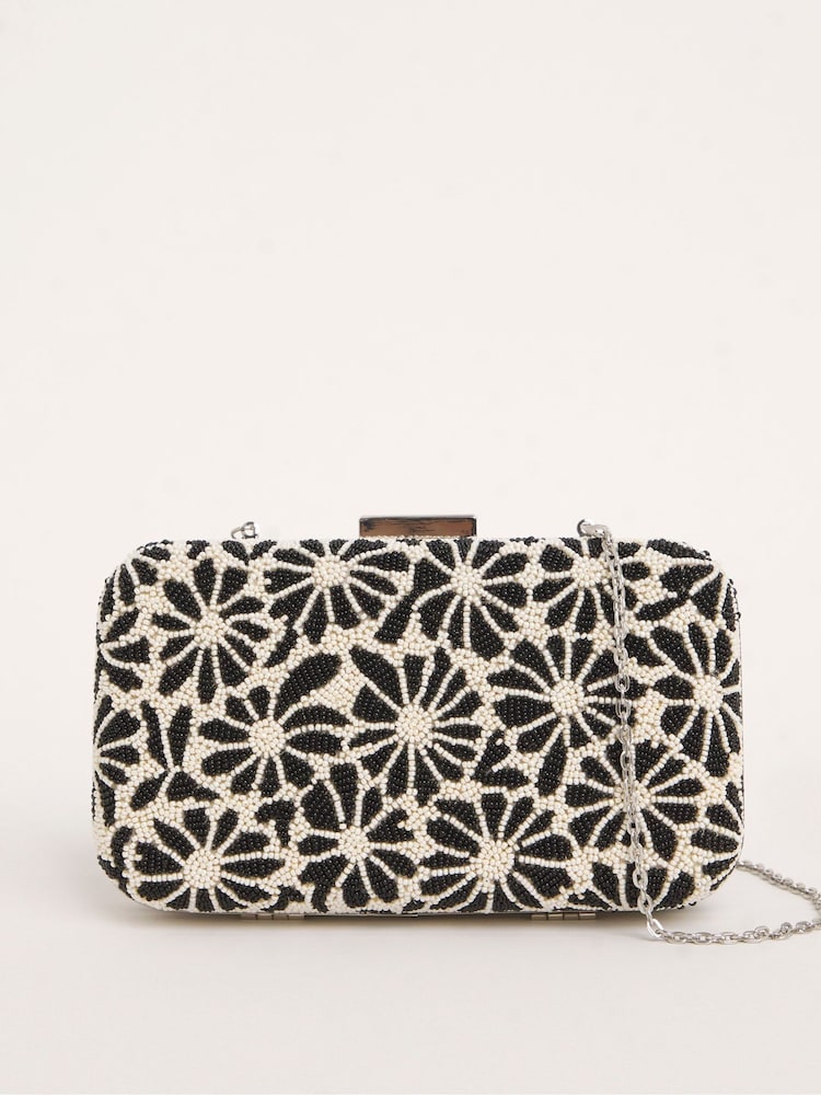 Joanna Hope Floral Beaded Clutch 100% Cotton Black Bag - Image 1 of 4