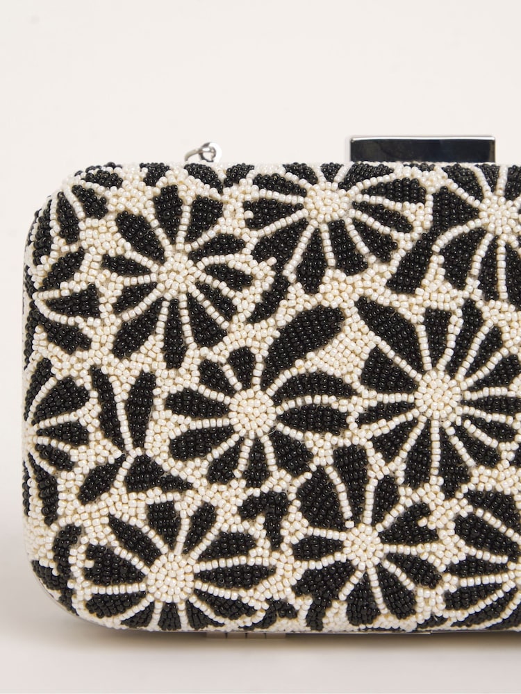 Joanna Hope Floral Beaded Clutch 100% Cotton Black Bag - Image 4 of 4