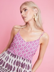 Another Sunday Mix Print Floral Polka Dot Pink Tiered 100% Cotton Cami Midi Dress - Bild 2 von 3