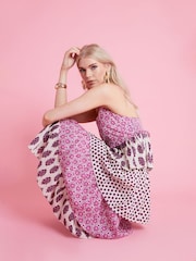 Another Sunday Mix Print Floral Polka Dot Pink Tiered 100% Cotton Cami Midi Dress - Bild 3 von 3