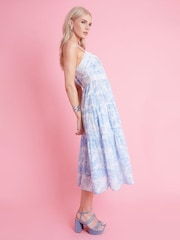 Another Sunday Blue Floral Scenic Print Ruffle Hem Tiered Strappy 100% Cotton Midi Dress with Lace Trims - Изображение 3 из 3