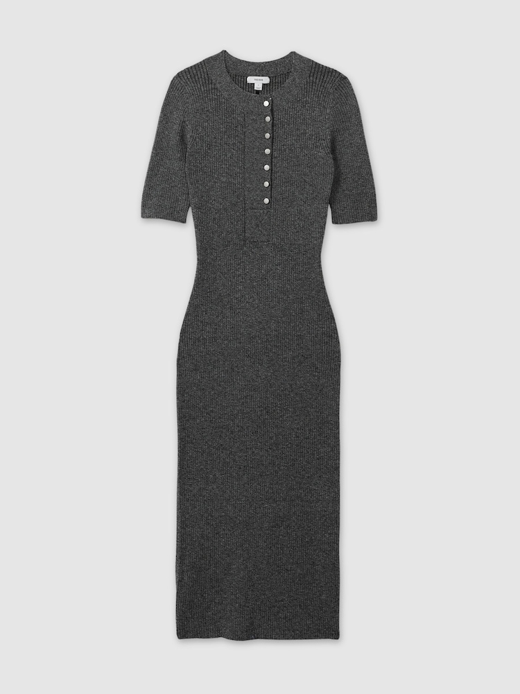 Reiss Grey Sandy Ribbed Wool Blend Midi Dress - Image 2 of 5