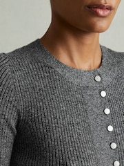 Reiss Grey Sandy Ribbed Wool Blend Midi Dress - Image 3 of 5