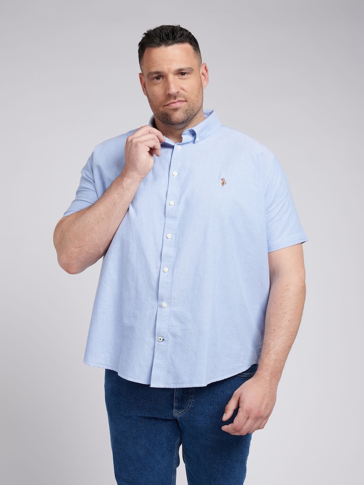 U.S. Polo Assn. Blue Big & Tall Mens Short Sleeve 100% Cotton Oxford Shirt - Image 1 of 7