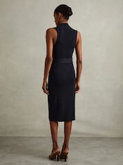 Reiss Navy Ella Knitted Ribbed Belted Midi Dress - Image 4 of 5
