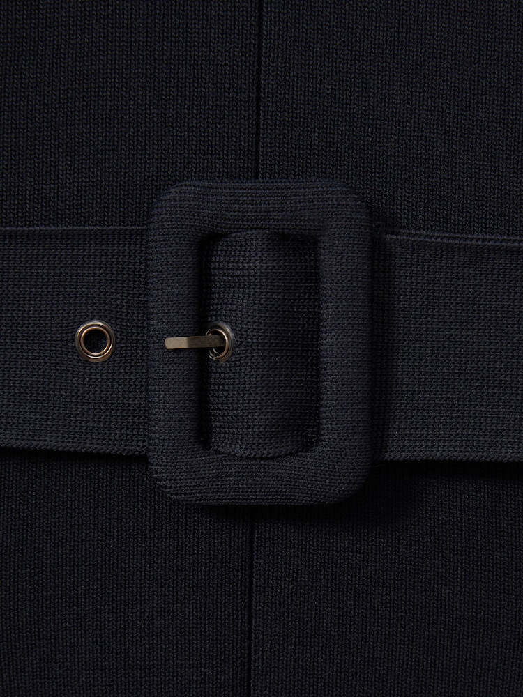 Reiss Navy Ella Knitted Ribbed Belted Midi Dress - Image 5 of 5