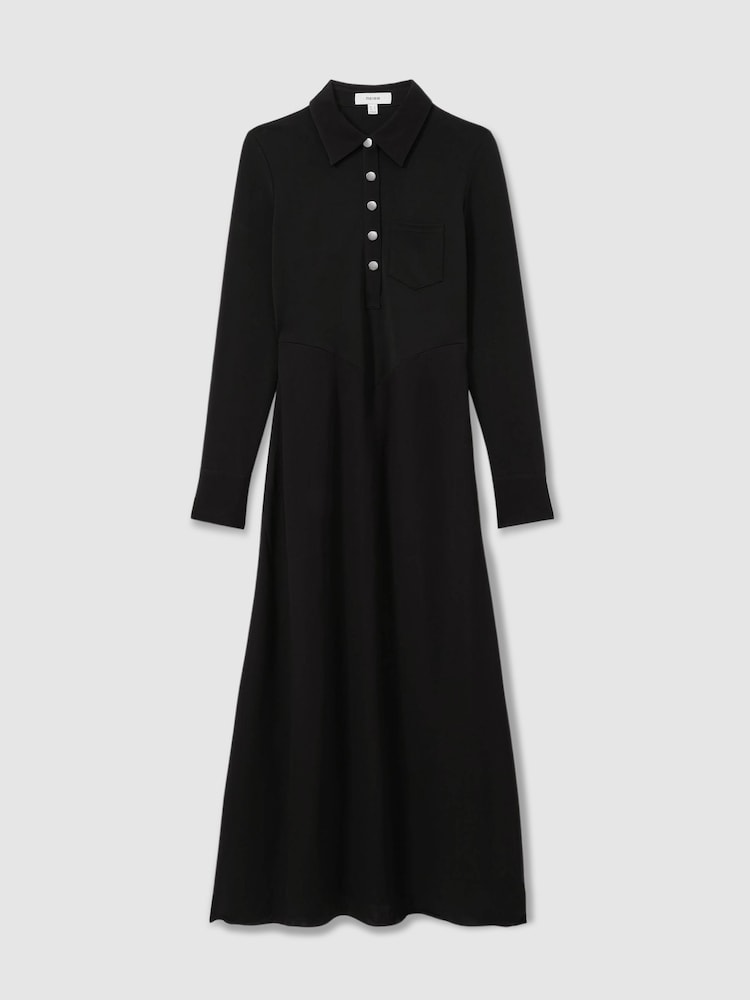 Reiss Black Rosina Jersey Polo Maxi Dress - Image 2 of 6