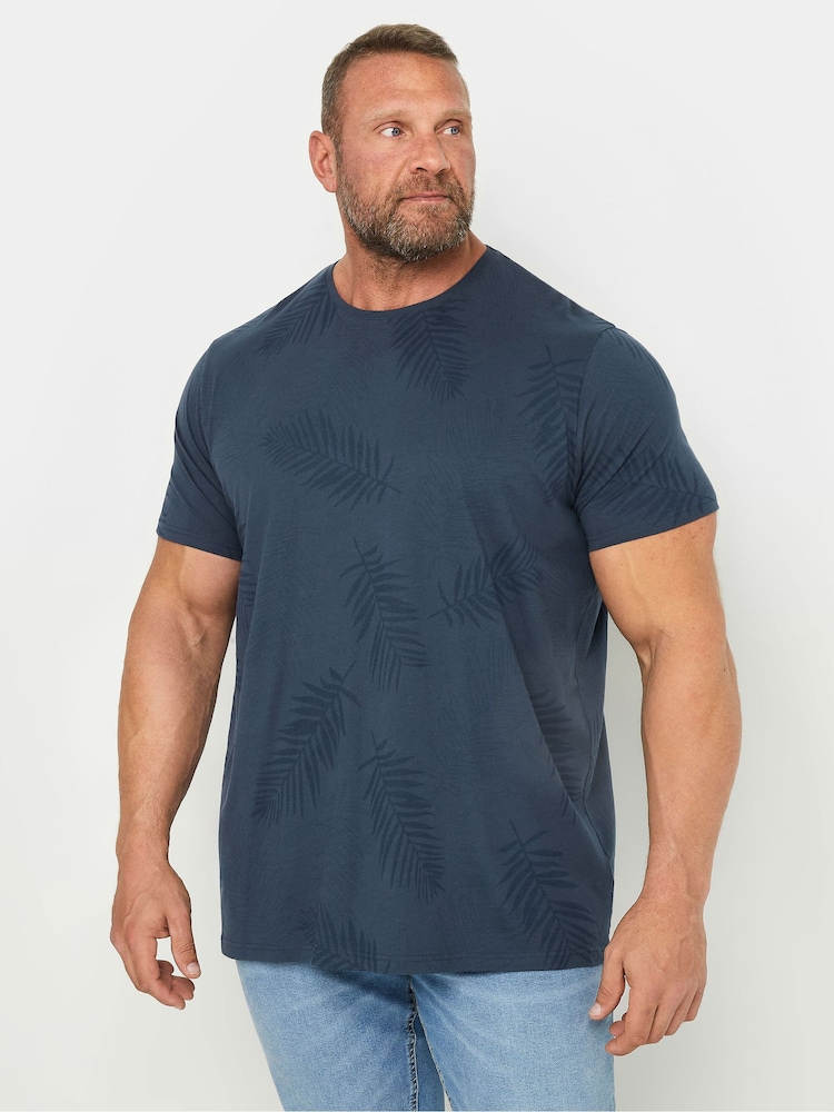 BadRhino Big & Tall Navy Blue 100% Cotton Leaf Print T-Shirt - Image 2 of 4