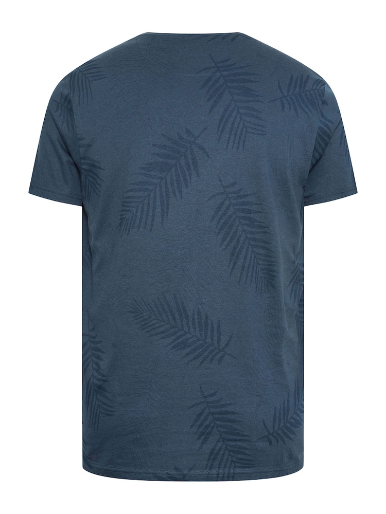 BadRhino Big & Tall Navy Blue 100% Cotton Leaf Print T-Shirt - Image 4 of 4