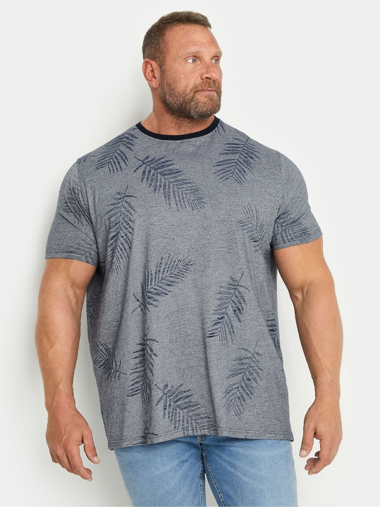 BadRhino Big & Tall Blue 100% Cotton Stripe Leaf T-Shirt - Image 2 of 4