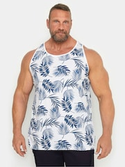 BadRhino Big & Tall White Leaf Print 100% Cotton Vest Top - Image 2 of 4