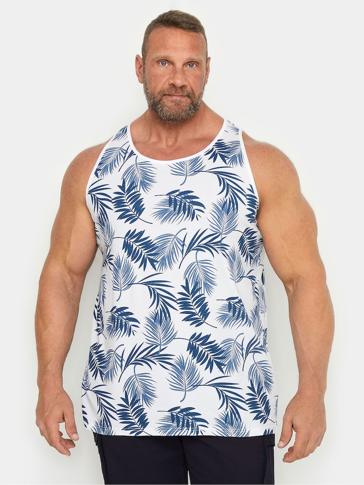BadRhino Big & Tall White Leaf Print 100% Cotton Vest Top - Image 2 of 4