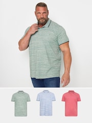 BadRhino Big & Tall Blue 3 Pack Injected Slub Polo Shirts - Image 1 of 5