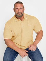 أصفر - BadRhino Big & Tall Birdseye Short Sleeve 100% Cotton Polo Shirt - صورة 1 من 3
