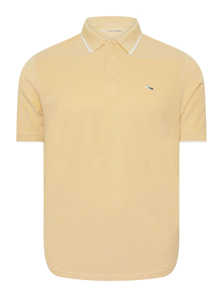 أصفر - BadRhino Big & Tall Birdseye Short Sleeve 100% Cotton Polo Shirt - صورة 2 من 3