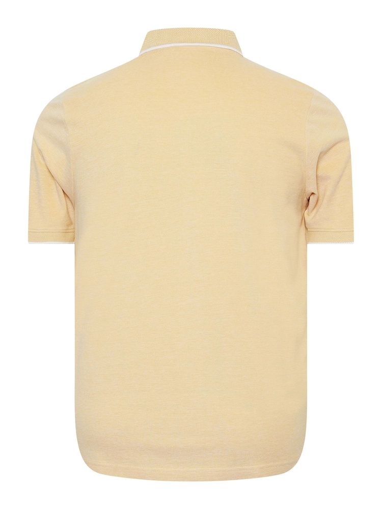 أصفر - BadRhino Big & Tall Birdseye Short Sleeve 100% Cotton Polo Shirt - صورة 3 من 3