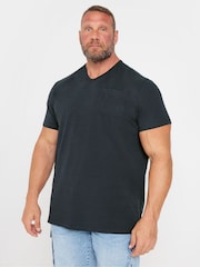BadRhino Big & Tall Blue Tetxured V-Neck 100% Cotton Pocket T-Shirt - Image 1 of 3