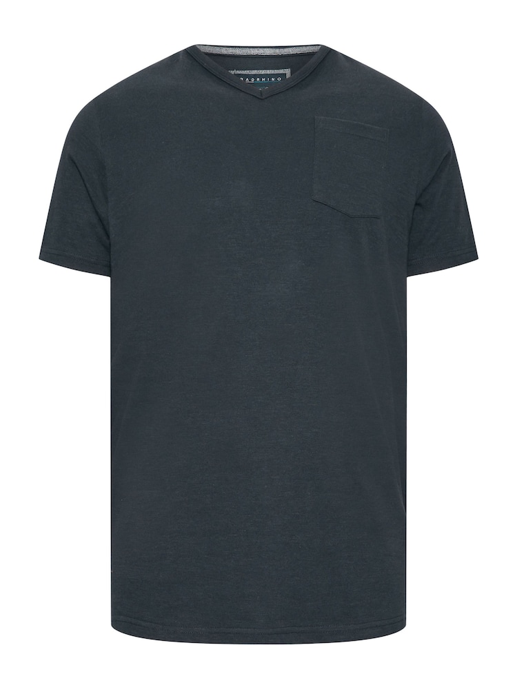 BadRhino Big & Tall Blue Tetxured V-Neck 100% Cotton Pocket T-Shirt - Image 2 of 3