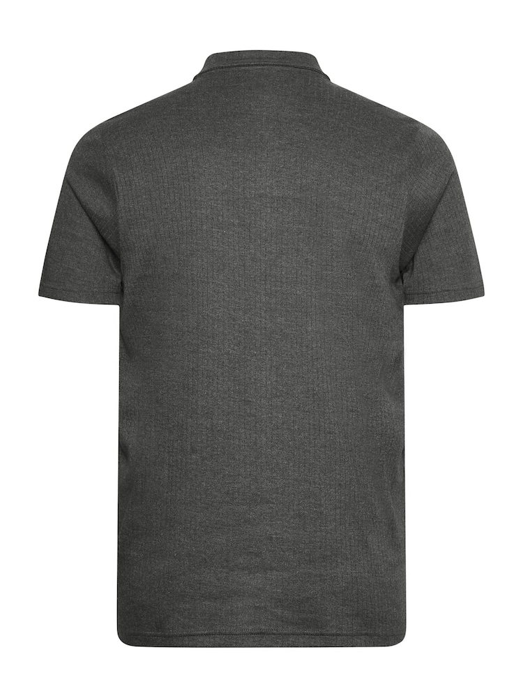 BadRhino Big & Tall Grey Jacquard Quarter Zip Polo Shirt - Image 2 of 3