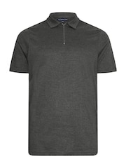 BadRhino Big & Tall Grey Jacquard Quarter Zip Polo Shirt - Image 3 of 3