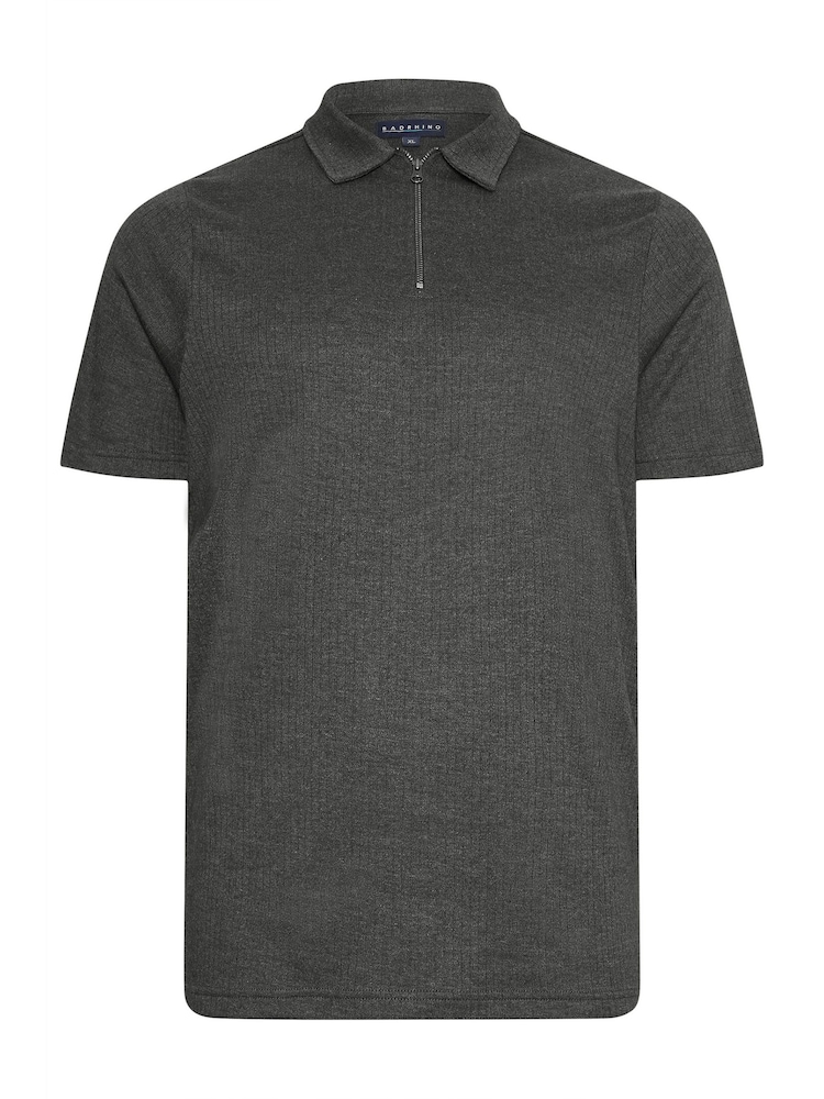 BadRhino Big & Tall Grey Jacquard Quarter Zip Polo Shirt - Image 3 of 3