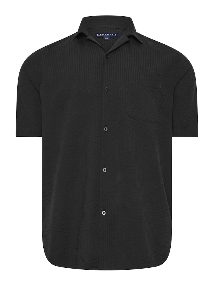 BadRhino Big & Tall Black Seersucker Revere Neck 100% Cotton Shirt - Image 2 of 3