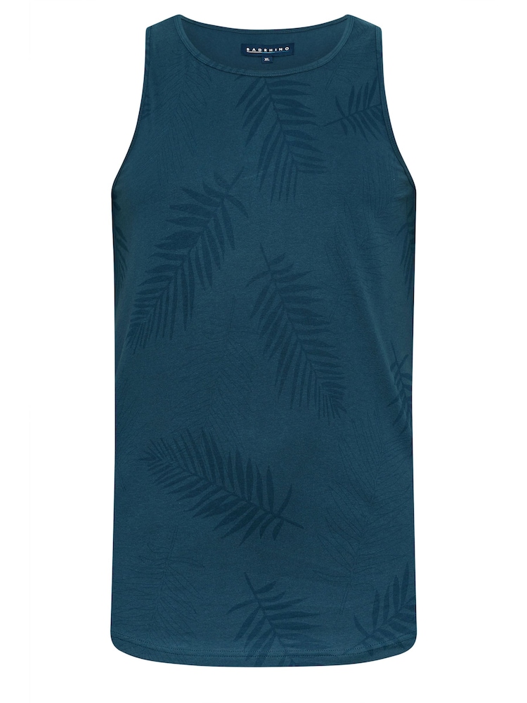 BadRhino Big & Tall Blue Leaf Print 100% Cotton Vest Top - Image 2 of 3