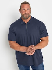 BadRhino Big & Tall Blue Jacquard Quarter Zip Polo Shirt - Image 1 of 3